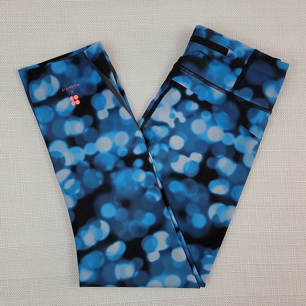 Sweaty Betty x ModelFIT yoga leggings blue fuzzy bubble print XS